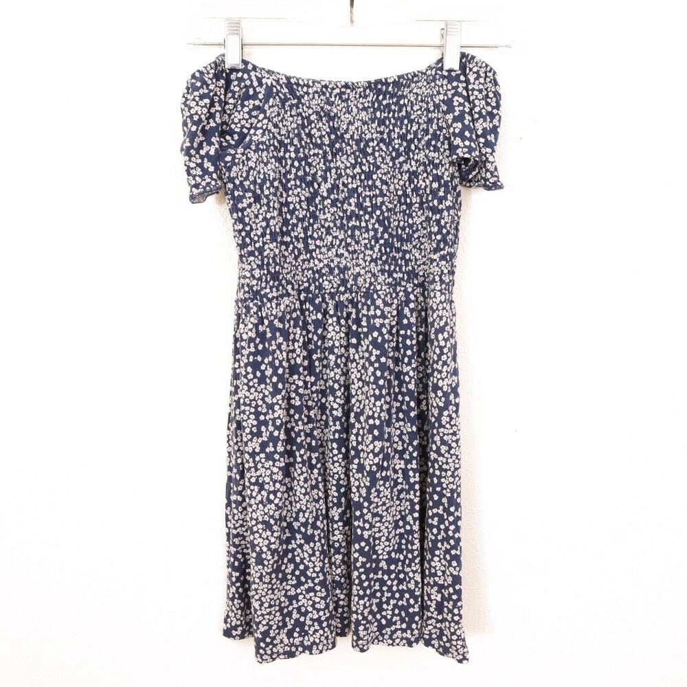 1901 Girl's Sunny Print Smocked Dress Size 7/8 Short Sleeve Blue White NEW A2